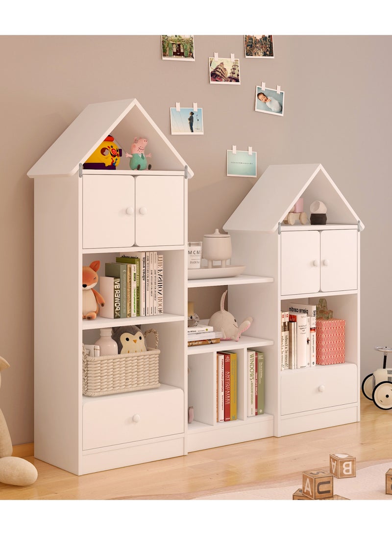 Kids Bookshelf and Toy Storage, House-Shaped Bookcase with Cabinets & Open Shelves, Multifunctional Kids Storage Organizer for Nursery, Playroom, Bedroom, SGG049, White - Image 1